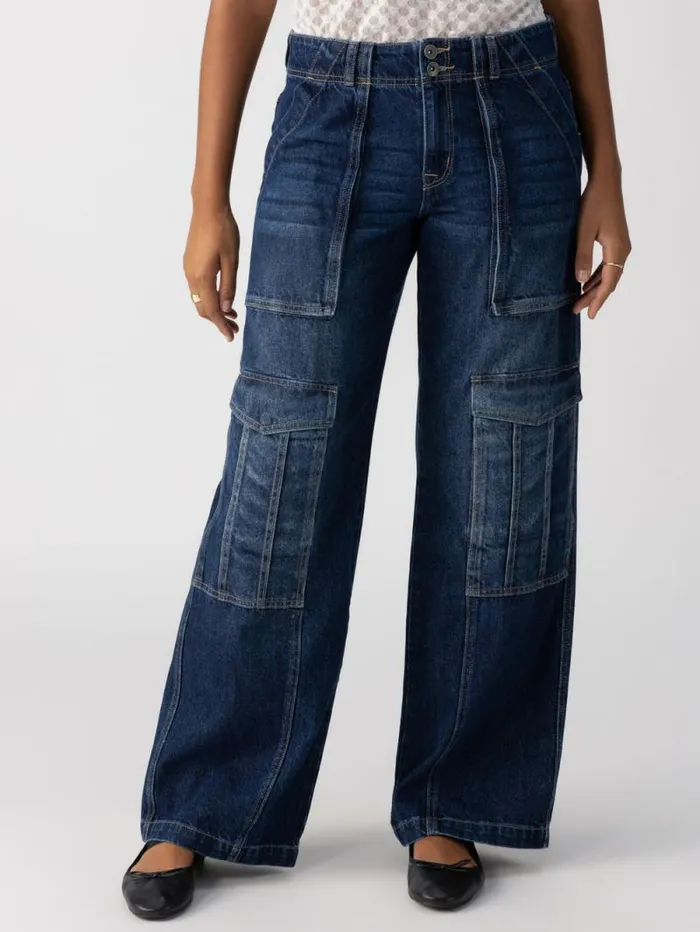 Women Level Up Standard Rise Cargo Pant Crescent Sanctuary Clothing Denim