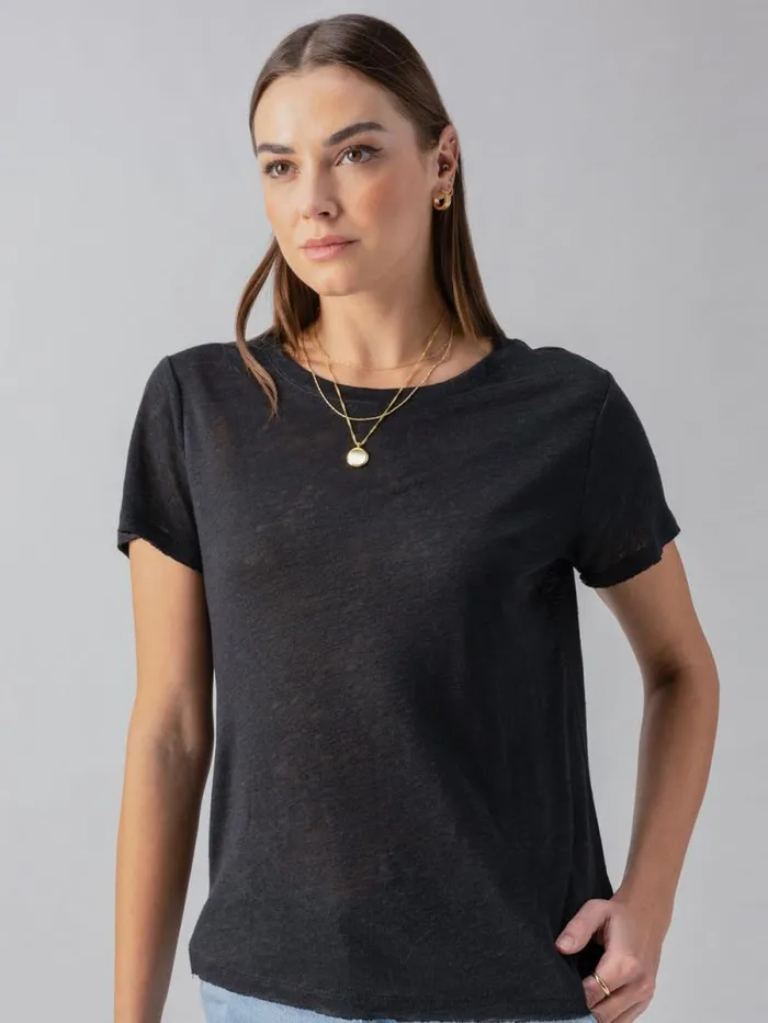 Women Linen Perfect Tee Black Sanctuary Clothing Tees and Tops