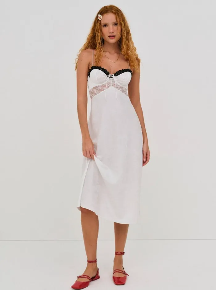 Women Lingerie For Love and Lemons Whitney Midi Slip Dress White