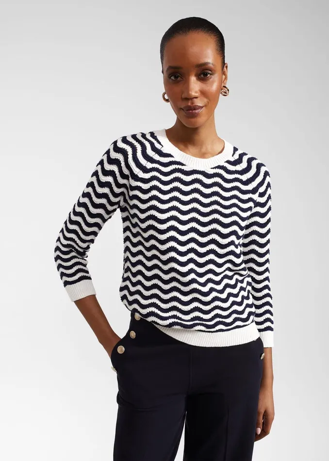 Women Lulu Cotton Jumper Navy Ivory Hobbs Jumpers and Cardigans