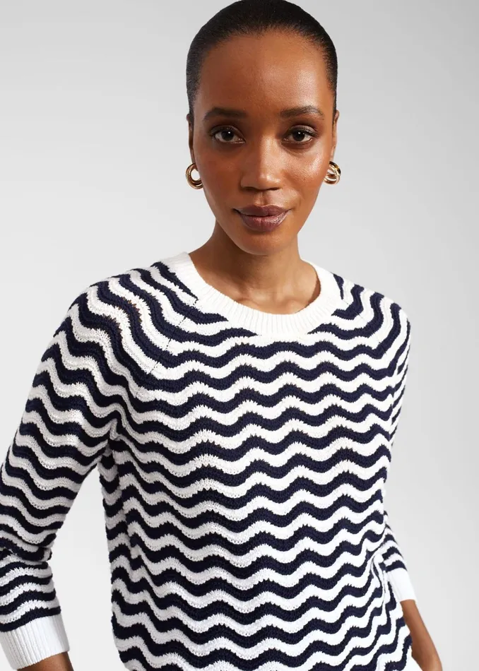 Women Lulu Cotton Jumper Navy Ivory Hobbs Jumpers and Cardigans