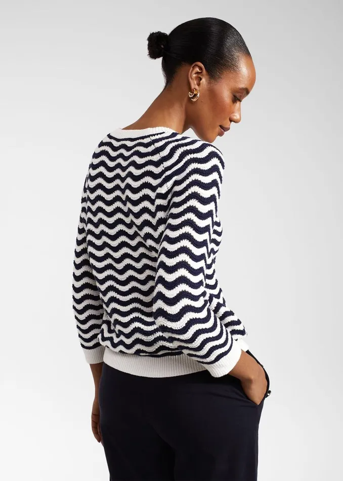 Women Lulu Cotton Jumper Navy Ivory Hobbs Jumpers and Cardigans