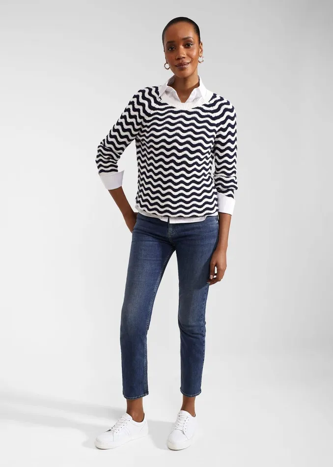 Women Lulu Cotton Jumper Navy Ivory Hobbs Jumpers and Cardigans