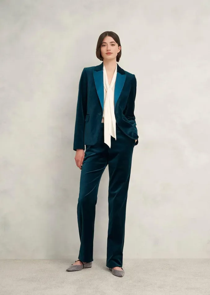 Women Luna Velvet Straight Trousers Riverside Blue Hobbs Trousers