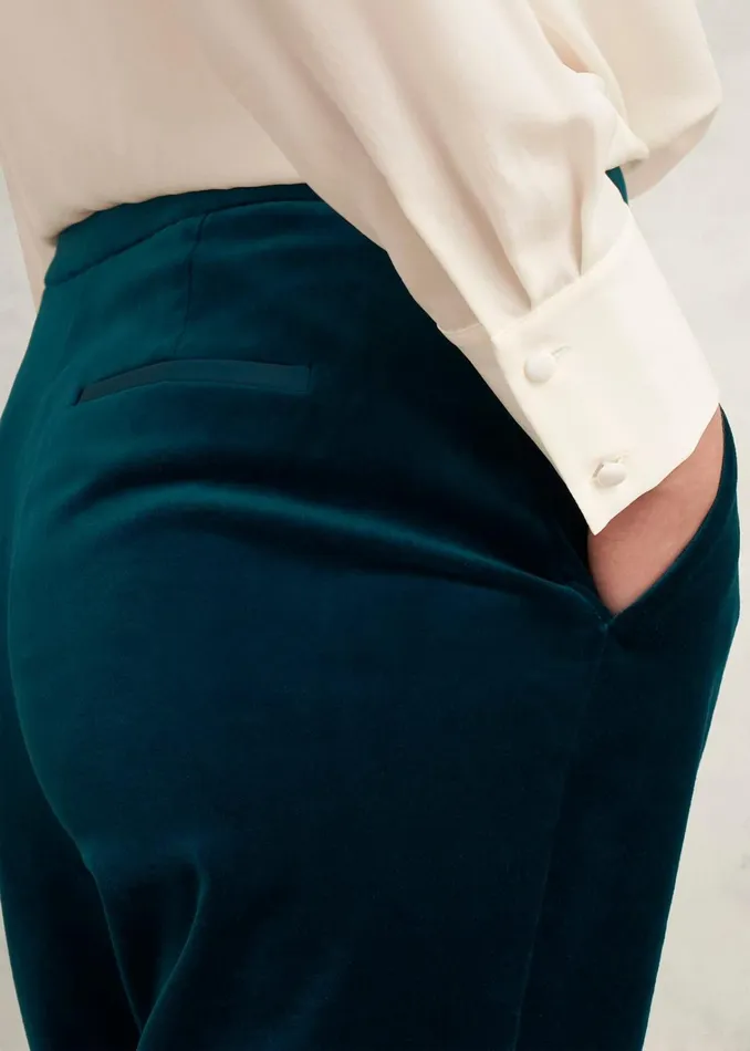 Women Luna Velvet Straight Trousers Riverside Blue Hobbs Trousers