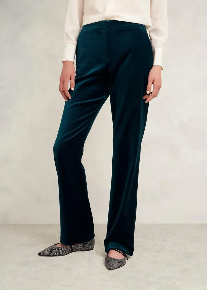 Women Luna Velvet Straight Trousers Riverside Blue Hobbs Trousers