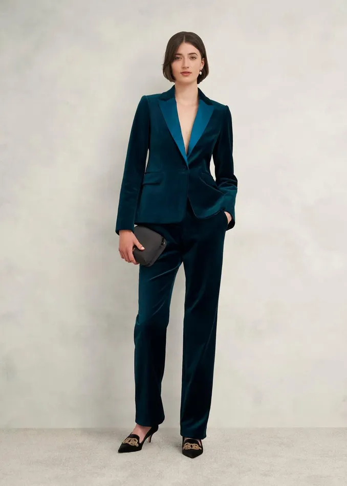 Women Luna Velvet Straight Trousers Riverside Blue Hobbs Trousers