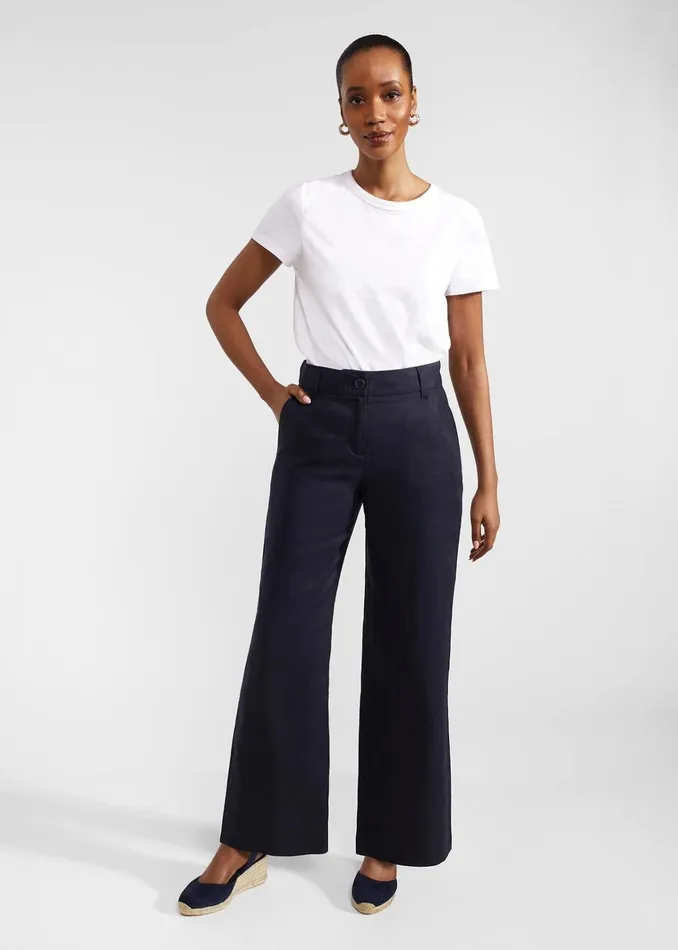 Women Lynn Linen Trousers Navy Hobbs Trousers
