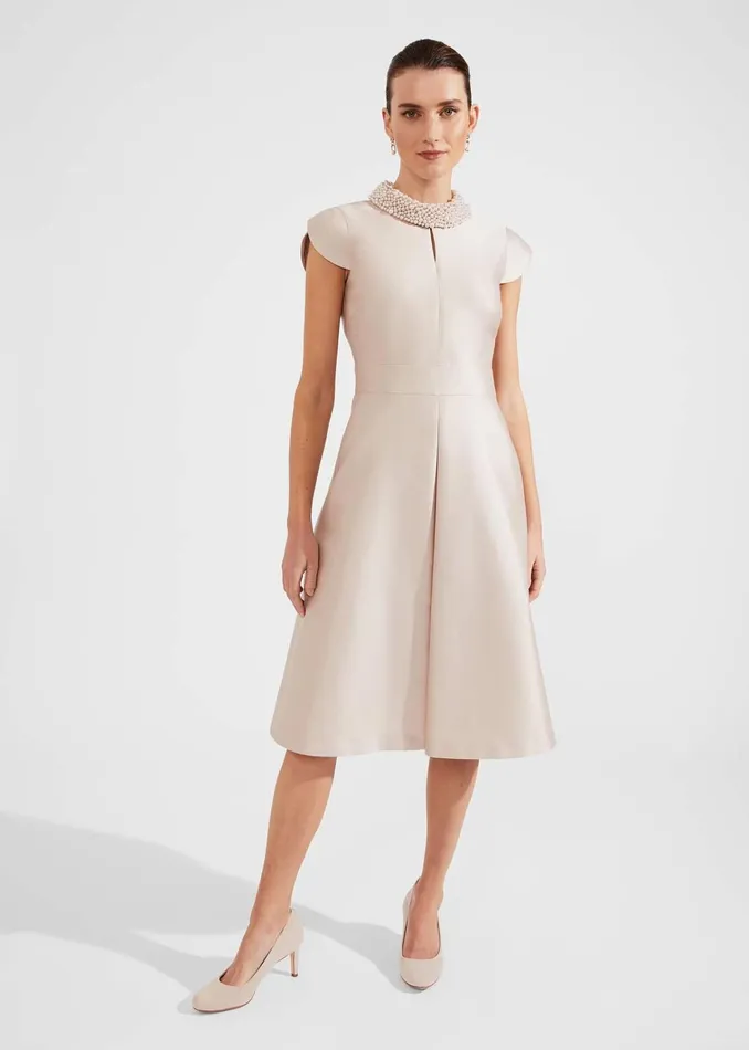 Women Marcella Silk Blend Dress Oyster Hobbs Dresses and Jumpsuits