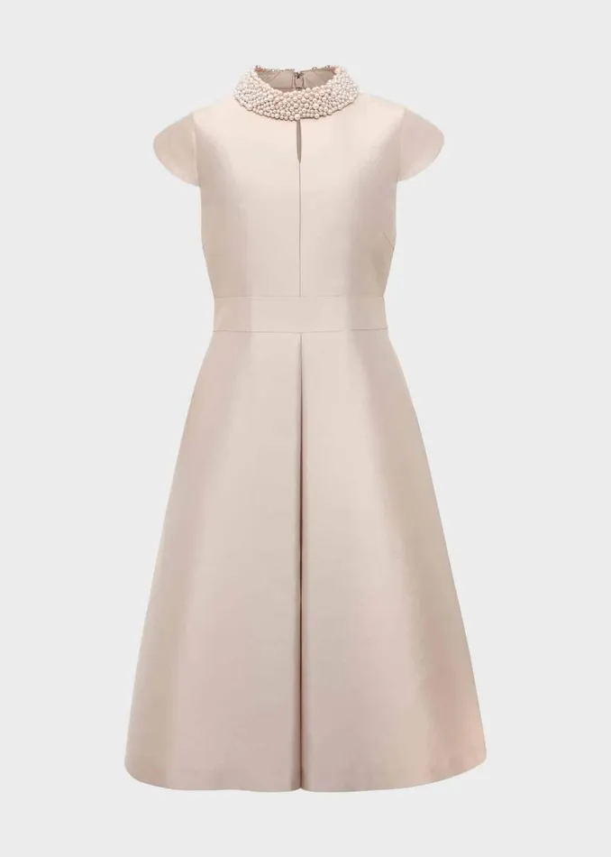 Women Marcella Silk Blend Dress Oyster Hobbs Dresses and Jumpsuits