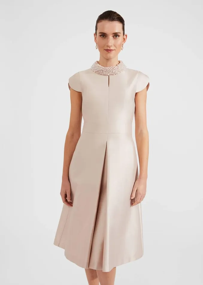 Women Marcella Silk Blend Dress Oyster Hobbs Dresses and Jumpsuits