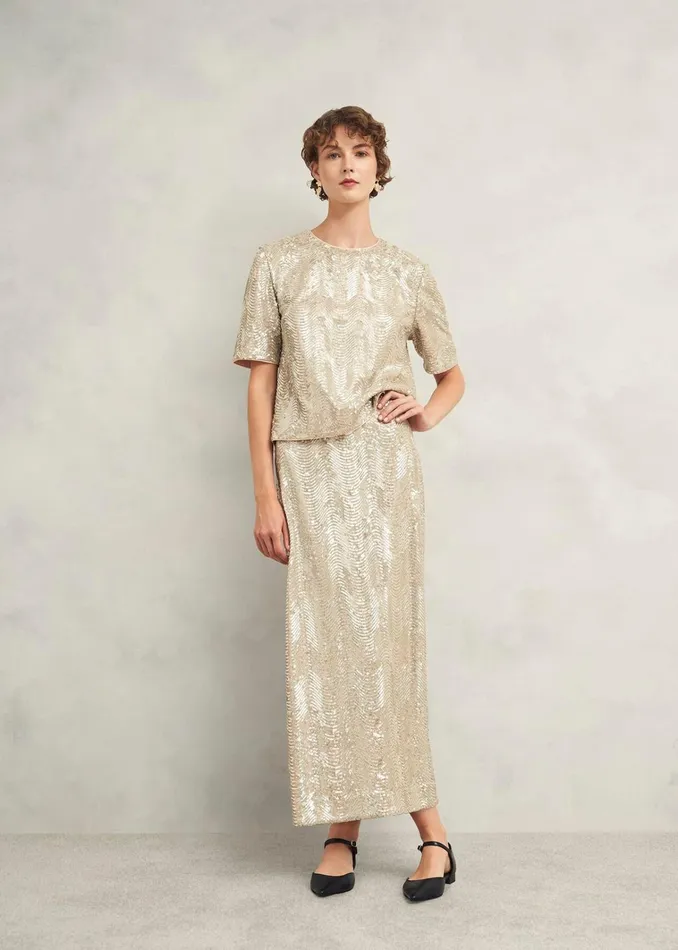 Women Marlowe Sequin Skirt Silver Hobbs Skirts