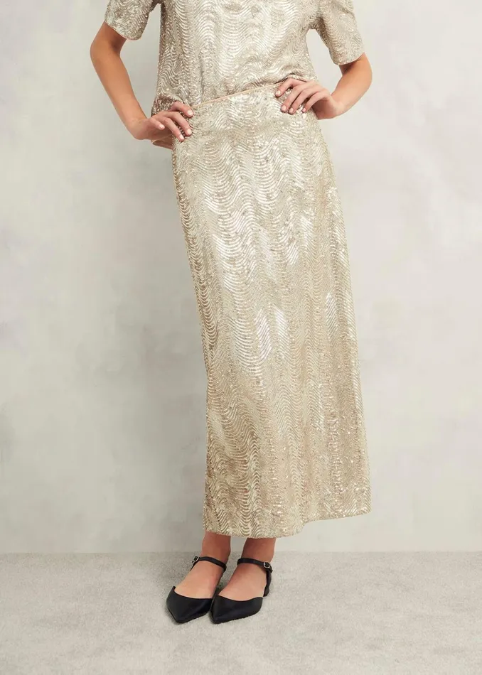 Women Marlowe Sequin Skirt Silver Hobbs Skirts