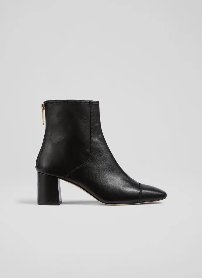 Women Maxine Black Leather StitchDetail Ankle Boots Black LKBennett Boots
