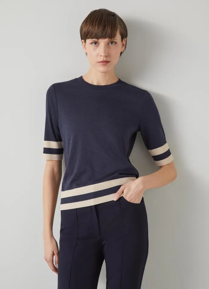 Women Michi Blue And Cream LyocellCotton Blend Top Cream LKBennett Tops