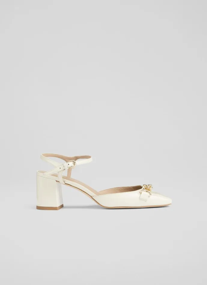 Women Mindy Cream Patent Leather Ankle Strap Courts Cream LKBennett Court Shoes