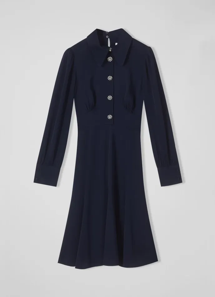 Women Mira Navy Crepe Long Sleeve Tea Dress Navy Blue LKBennett Dresses Women Mira Navy Crepe Long Sleeve Tea Dress Navy Blue LKBennett Dresses