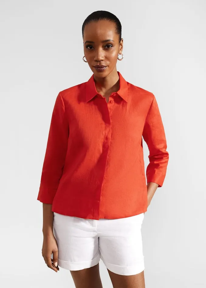 Women Nita Linen Shirt Scarlet Red Hobbs Tops