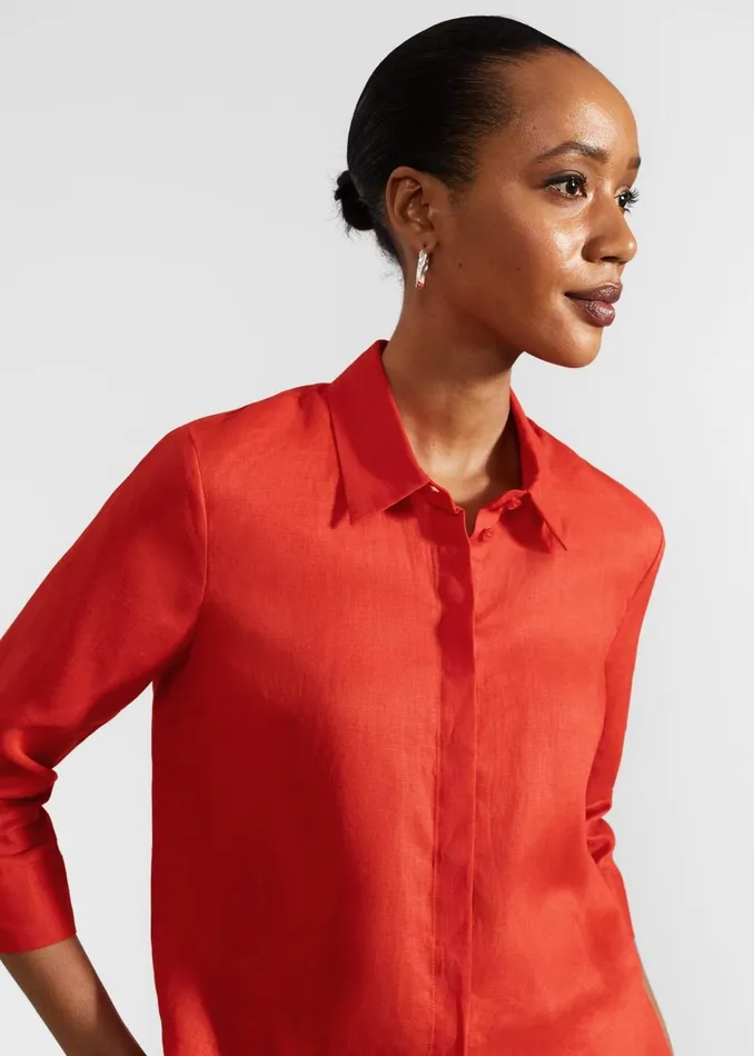 Women Nita Linen Shirt Scarlet Red Hobbs Tops