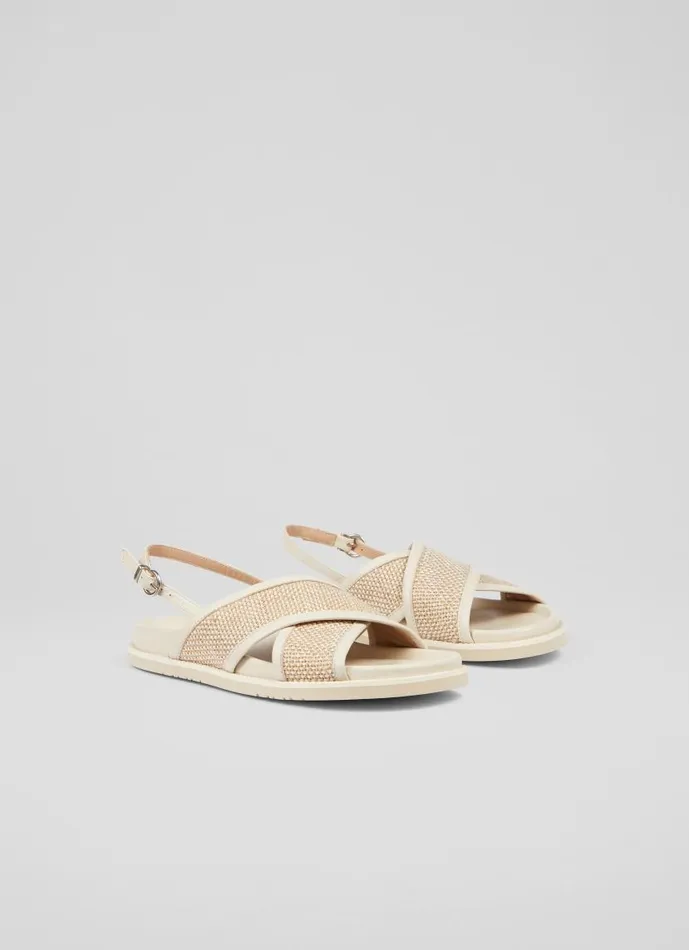 Women Noa Cream Cross Front Footbed Sandal Ecru LKBennett Flats Women Noa Cream Cross Front Footbed Sandal Ecru LKBennett Flats