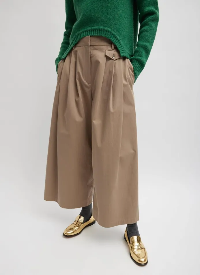 Women Pants and Shorts Tibi Bio Twill Triple Pleat Cropped Pant Vintage Khaki