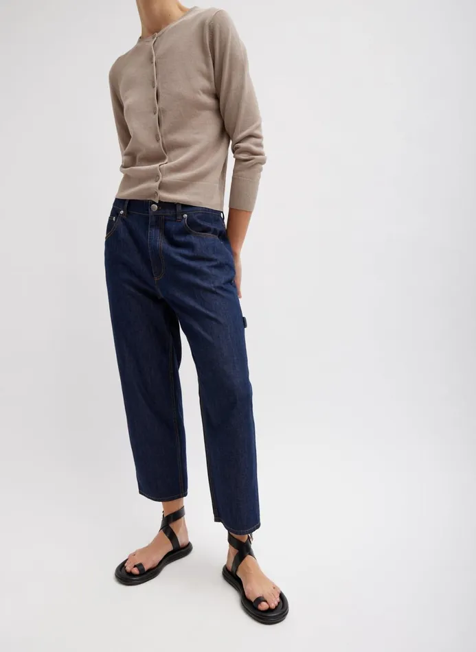 Women Pants and Shorts Tibi Summer Denim Cropped Slouchy Cargo Jean Indigo