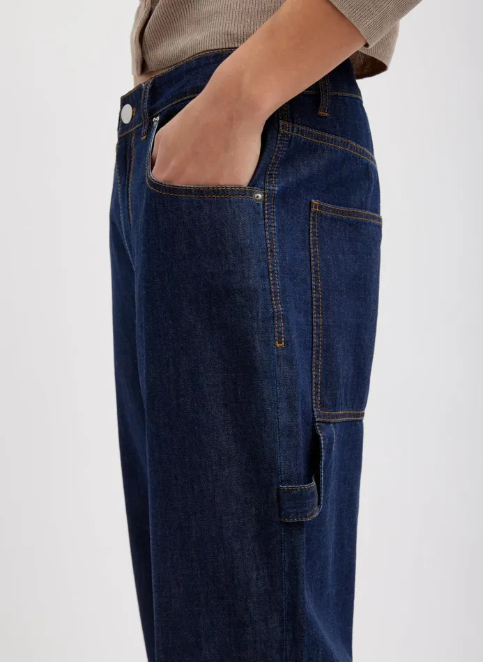 Women Pants and Shorts Tibi Summer Denim Cropped Slouchy Cargo Jean Indigo