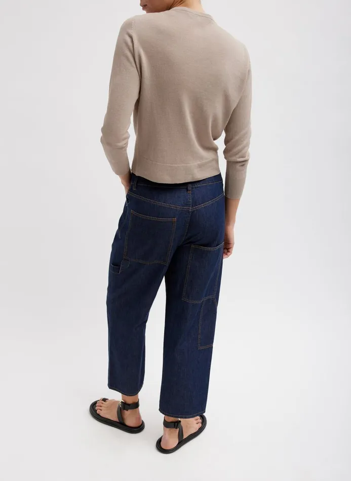 Women Pants and Shorts Tibi Summer Denim Cropped Slouchy Cargo Jean Indigo