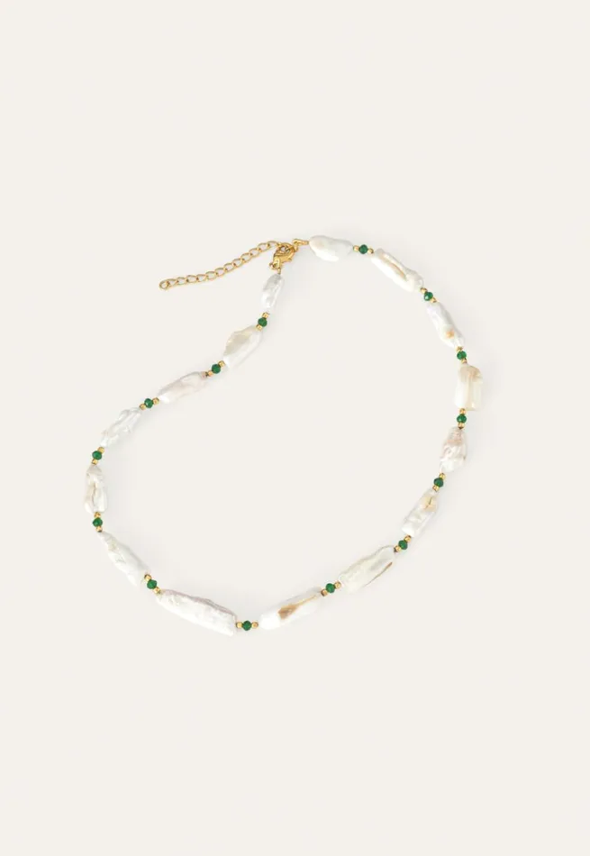 Women Pearl and Emerald Bead Necklace Pearlgold And Emerald Poetry Fashion Jewellery