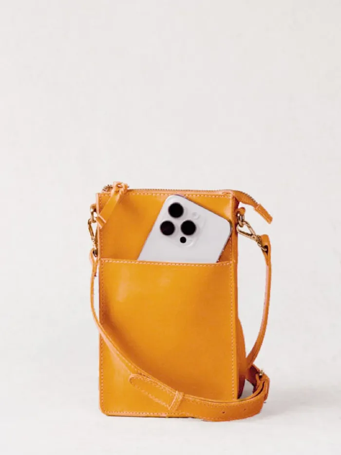 Women Personalized Leather Able Maybelle Phone Crossbody Cognac