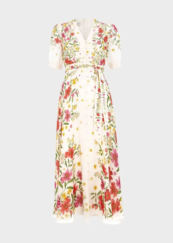 Women Petite Aurelia Floral Silk Dress Cream Multi Hobbs Dresses and Jumpsuits