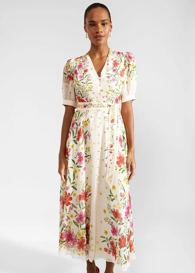 Women Petite Aurelia Floral Silk Dress Cream Multi Hobbs Dresses and Jumpsuits