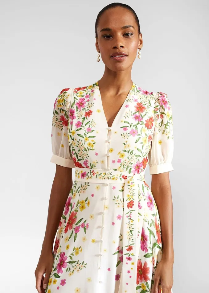 Women Petite Aurelia Floral Silk Dress Cream Multi Hobbs Dresses and Jumpsuits