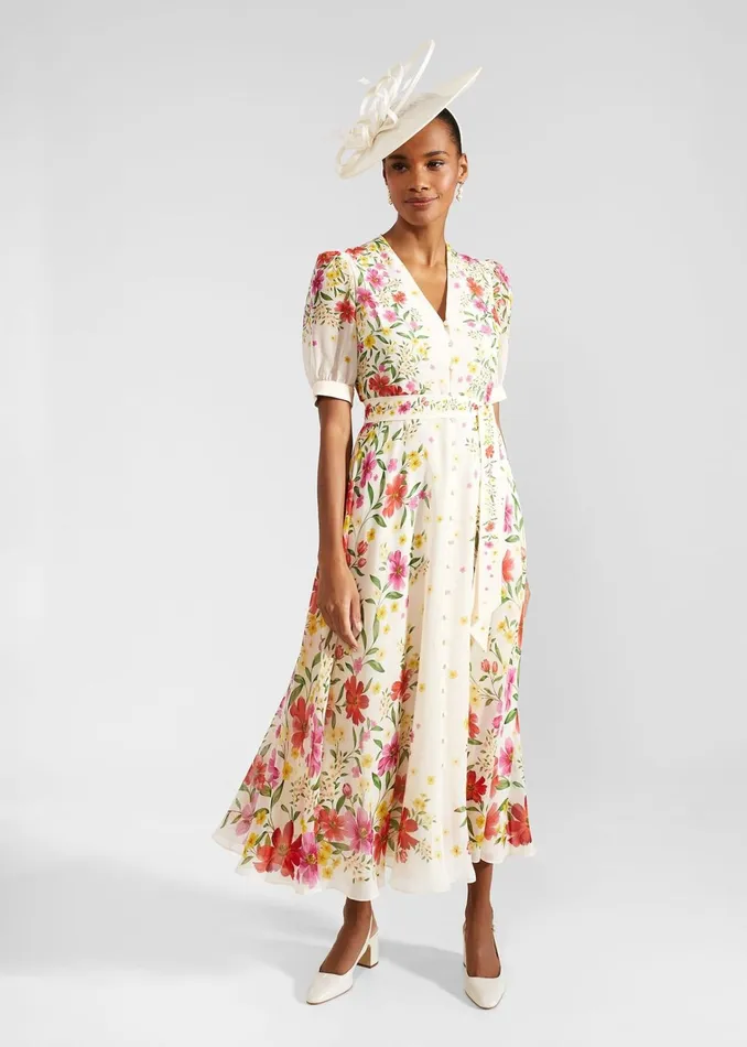 Women Petite Aurelia Floral Silk Dress Cream Multi Hobbs Dresses and Jumpsuits