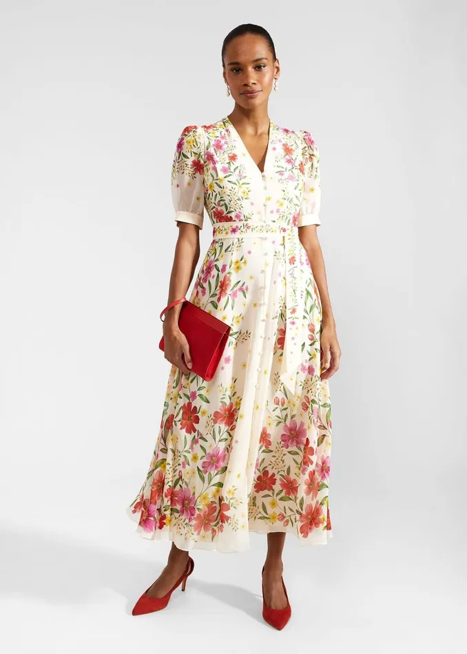Women Petite Aurelia Floral Silk Dress Cream Multi Hobbs Dresses and Jumpsuits