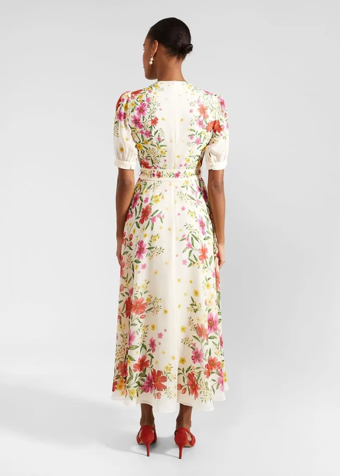 Women Petite Aurelia Floral Silk Dress Cream Multi Hobbs Dresses and Jumpsuits