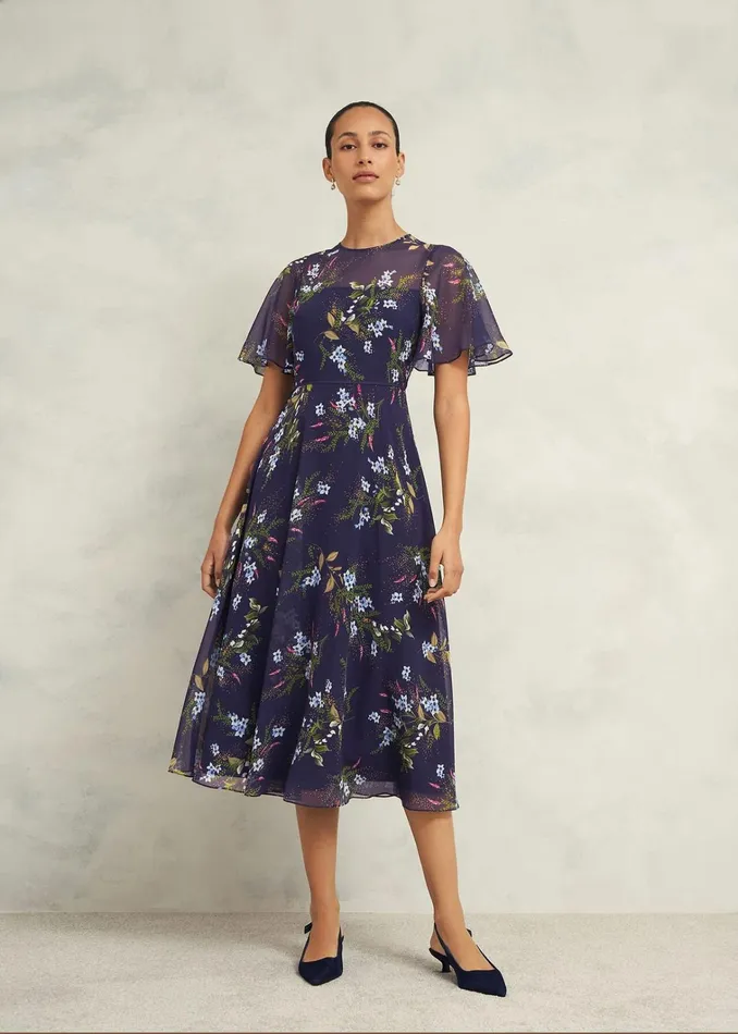 Women Petite Callie Midi Dress Navy Multi Hobbs Dresses and Jumpsuits