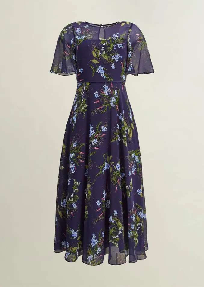 Women Petite Callie Midi Dress Navy Multi Hobbs Dresses and Jumpsuits