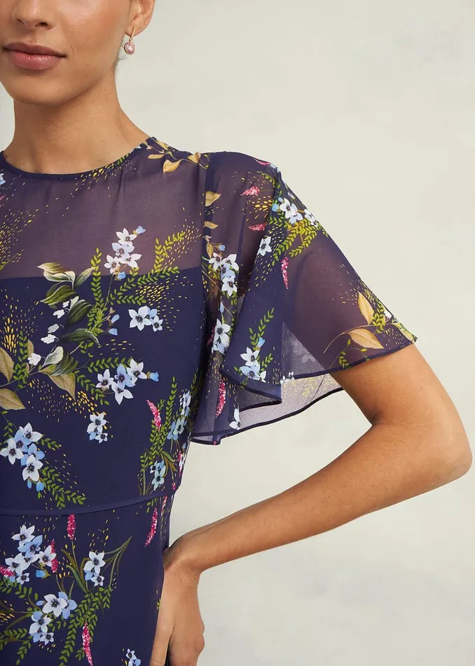 Women Petite Callie Midi Dress Navy Multi Hobbs Dresses and Jumpsuits