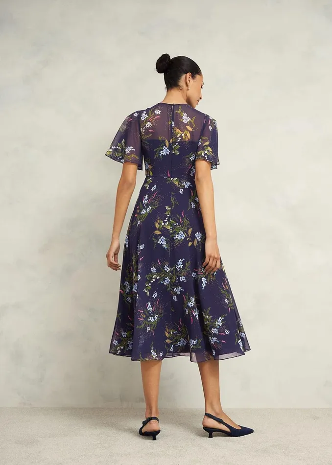 Women Petite Callie Midi Dress Navy Multi Hobbs Dresses and Jumpsuits