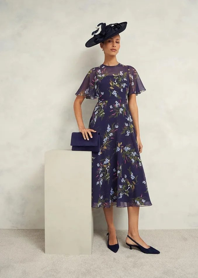 Women Petite Callie Midi Dress Navy Multi Hobbs Dresses and Jumpsuits