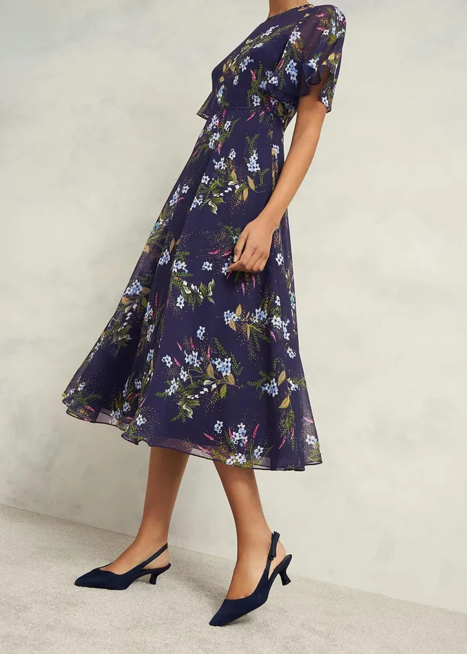 Women Petite Callie Midi Dress Navy Multi Hobbs Dresses and Jumpsuits