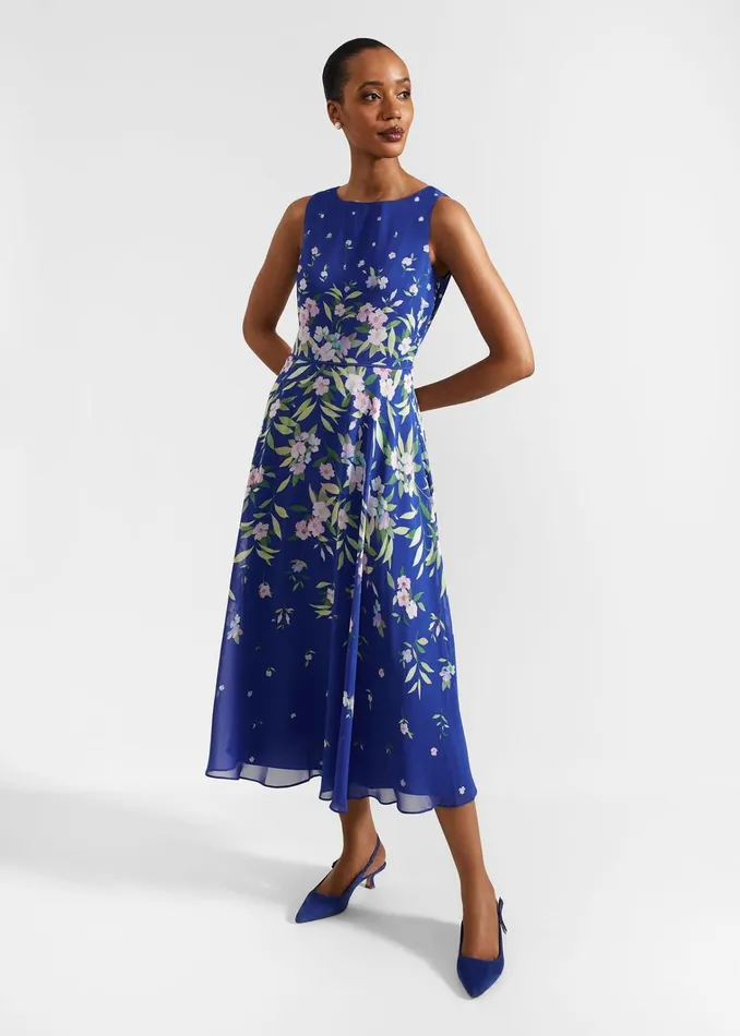 Women Petite Carly Floral Midi Dress Blue Multi Hobbs Dresses and Jumpsuits