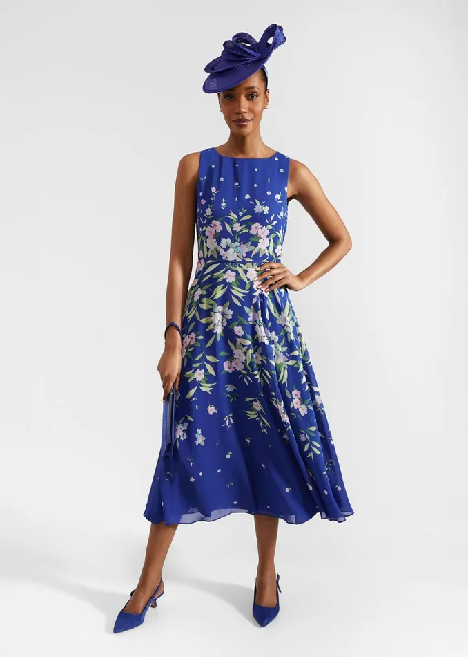 Women Petite Carly Floral Midi Dress Blue Multi Hobbs Dresses and Jumpsuits
