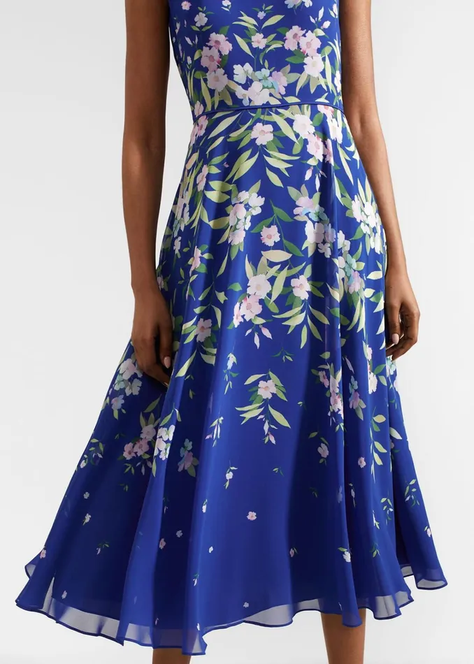 Women Petite Carly Floral Midi Dress Blue Multi Hobbs Dresses and Jumpsuits