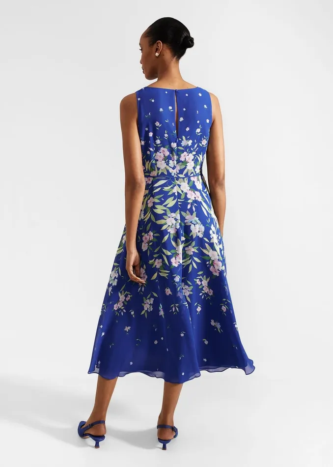 Women Petite Carly Floral Midi Dress Blue Multi Hobbs Dresses and Jumpsuits