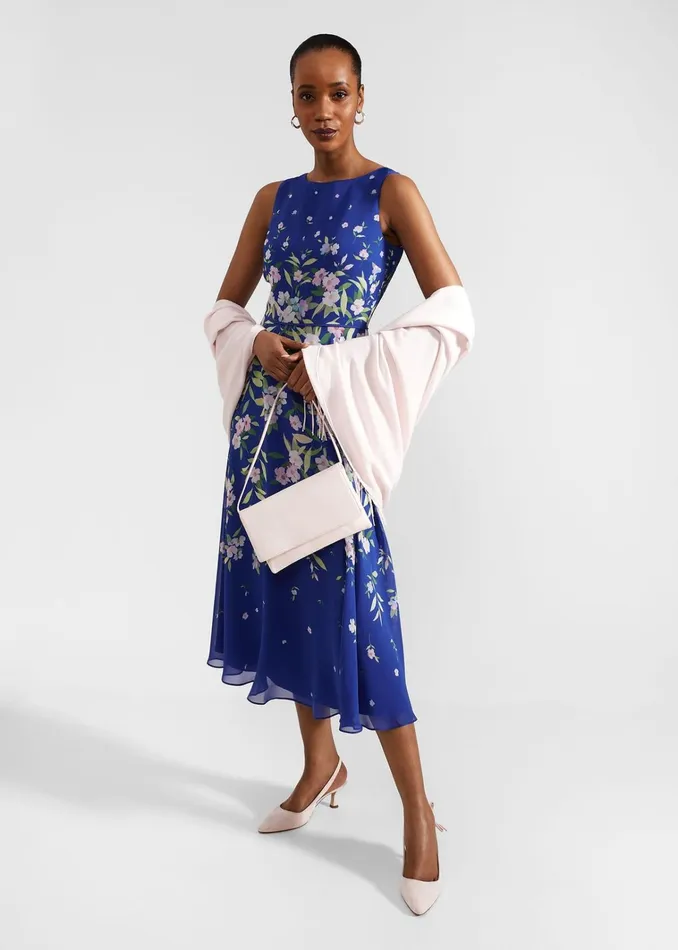 Women Petite Carly Floral Midi Dress Blue Multi Hobbs Dresses and Jumpsuits