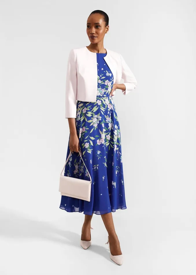Women Petite Carly Floral Midi Dress Blue Multi Hobbs Dresses and Jumpsuits