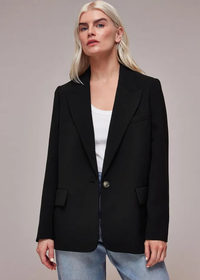 Women Petite Coats and Jackets Whistles Black Petite Crepe Boyfriend Blazer