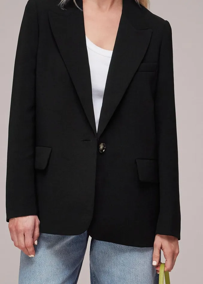 Women Petite Coats and Jackets Whistles Black Petite Crepe Boyfriend Blazer